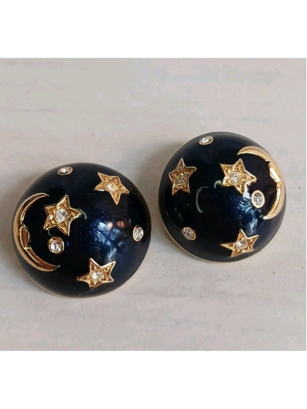 VTG Joan Rivers Jewelry Swarovski Crystal Clip On Celestial Moon & star Earrings